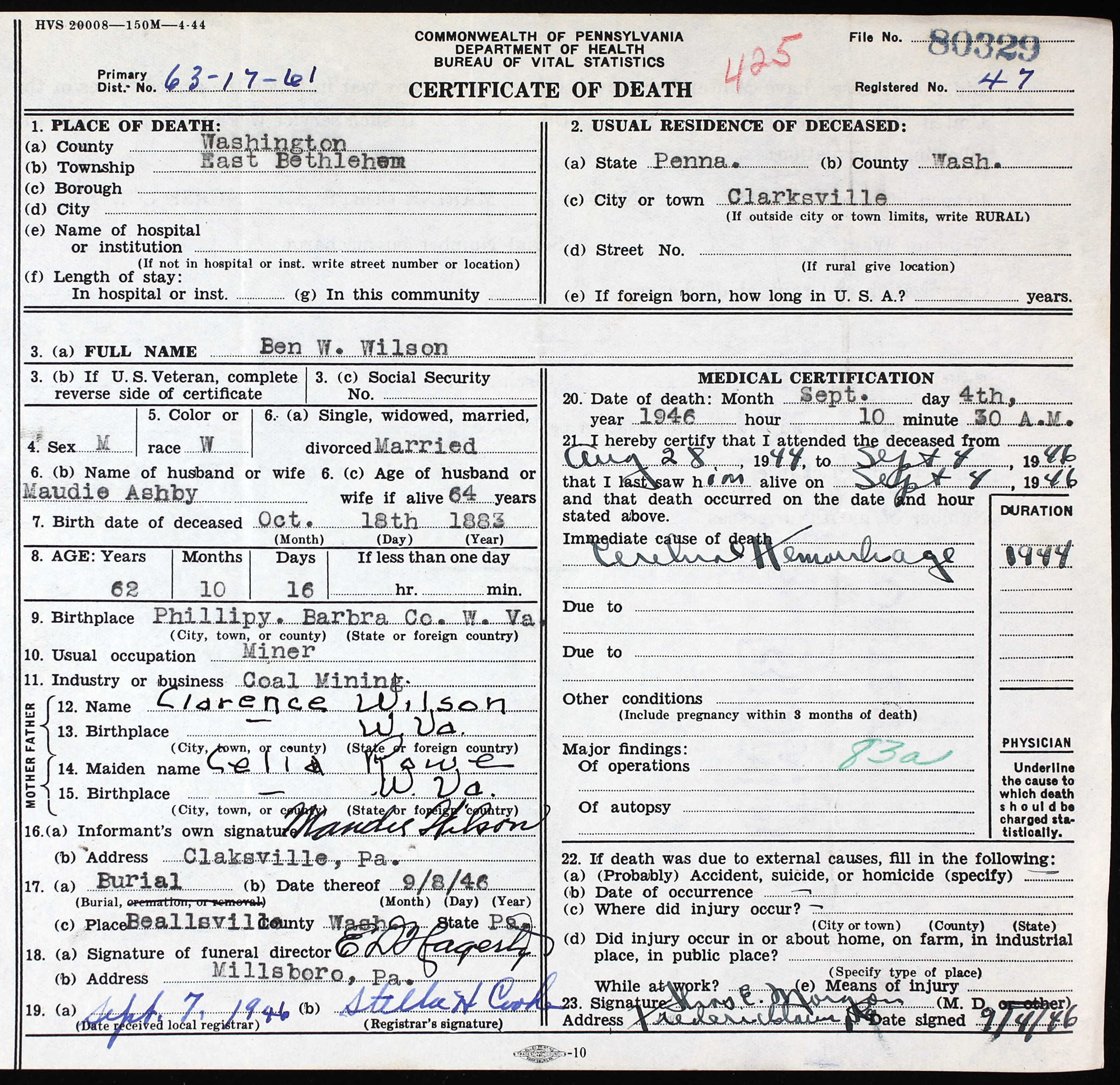 death certificate